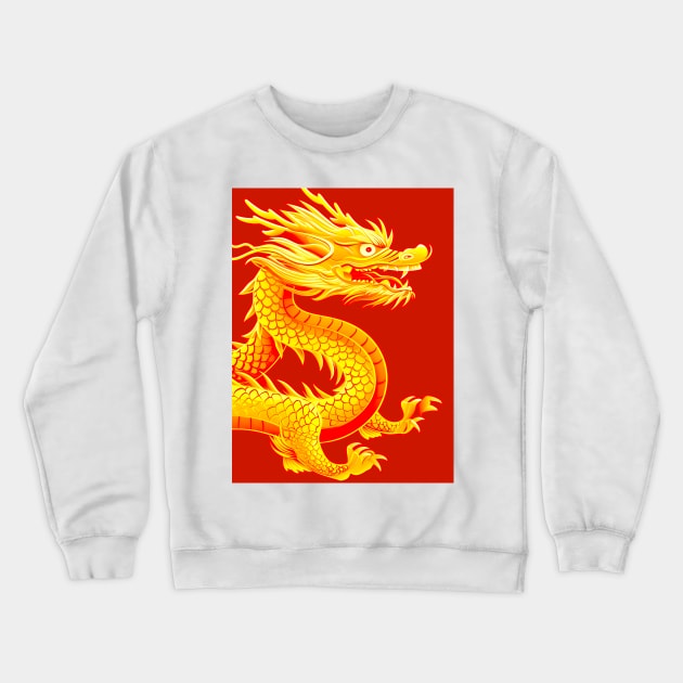 Chinese Golden Dragon on a Lucky Red Background 2: Chinese New Year, Year of the Dragon Crewneck Sweatshirt by Puff Sumo